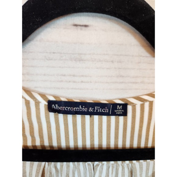 Abercrombie & Fitch Women's White Gold Striped Long Sleeve V-Neck Blouse Size M - Picture 3 of 6